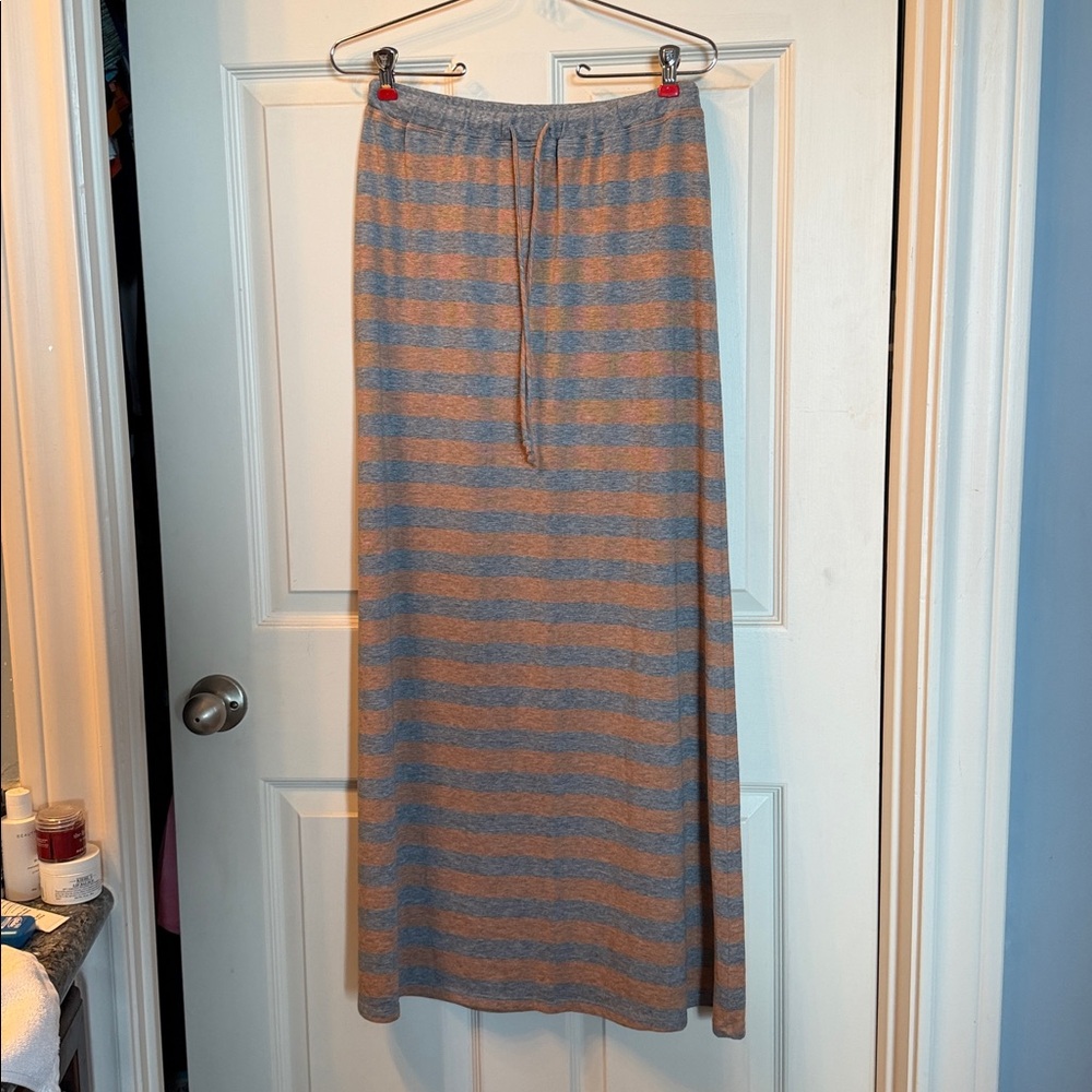 C&C California Blue and Brown Striped Midi Skirt